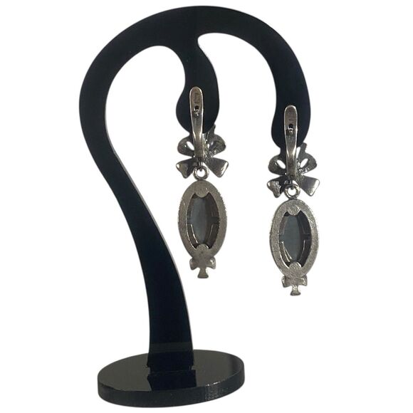 Vintage Jenavi Dangle Earrings Gray Cat's Eye Moonstones Costume Estate Jewelry - Picture 6 of 9